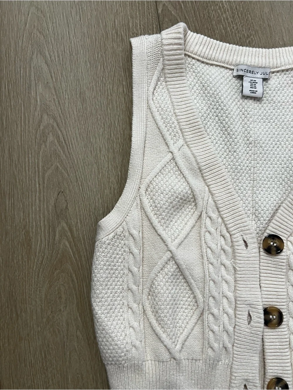Sincerly Jules Cream Cable Knit Button-Front Sweater Vest - Picture 3 of 8